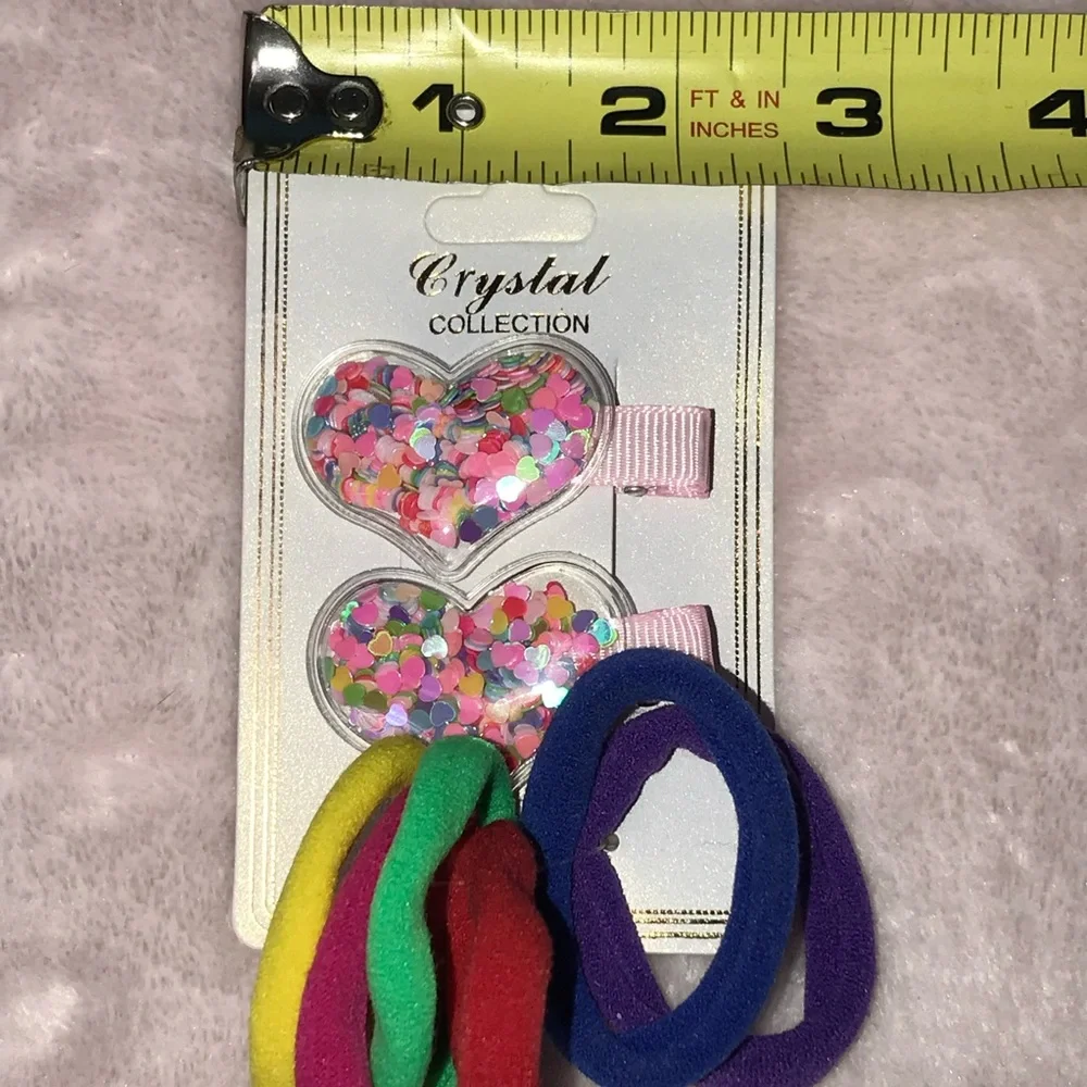 ✨✨5/$10✨✨ Crystal Collection Heart Hair Clips and Colorful Hair Ties Set New